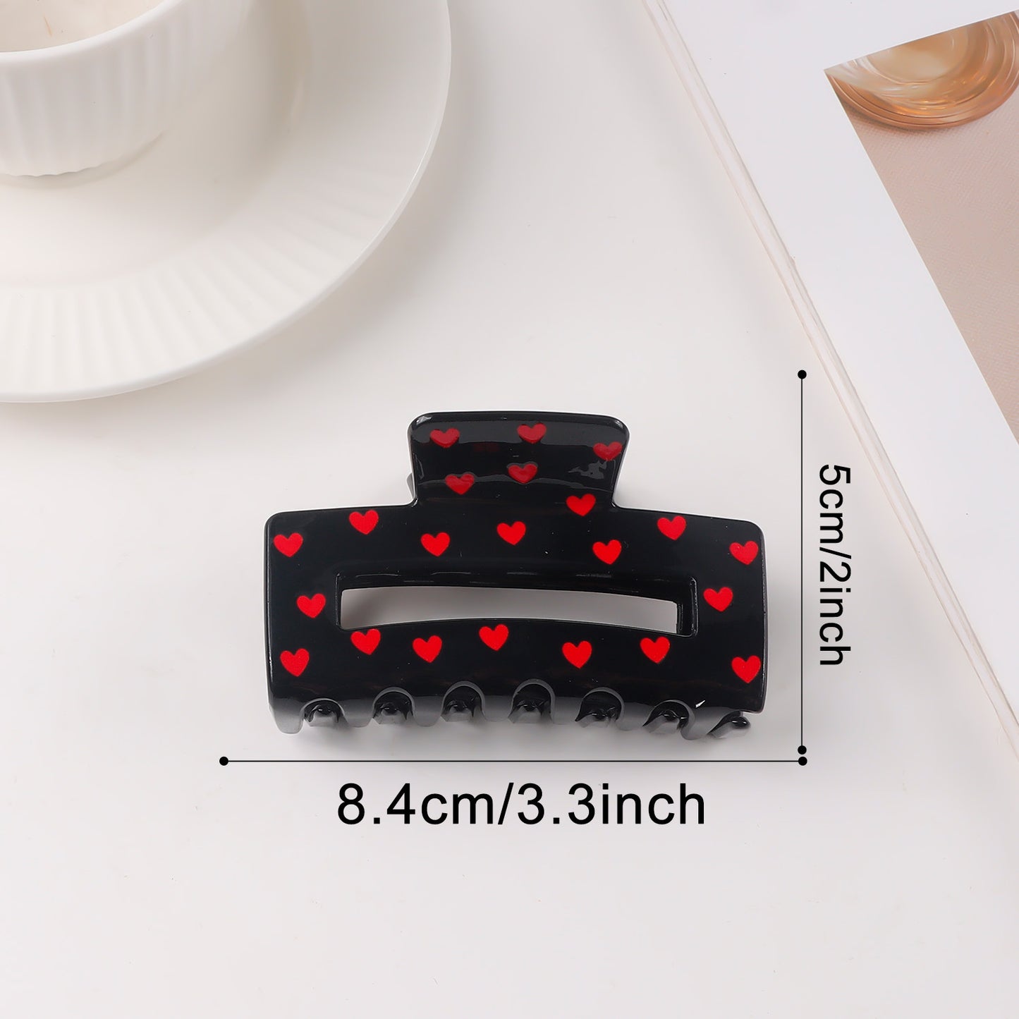 Valentine Heart Print Shark Hair Claw Clip for Women