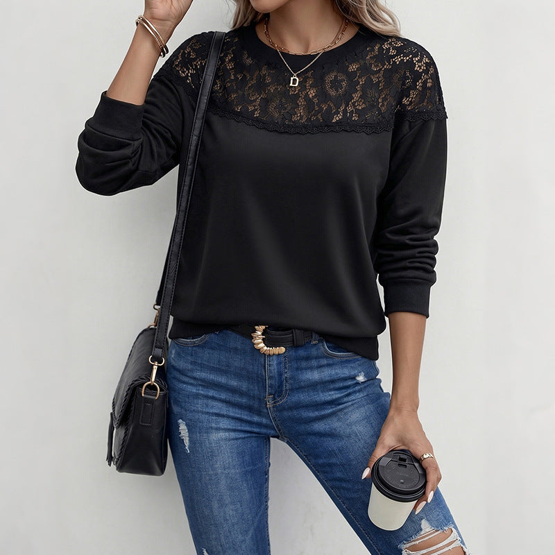 Lace Trim Sweatshirt Casual Boutique Top