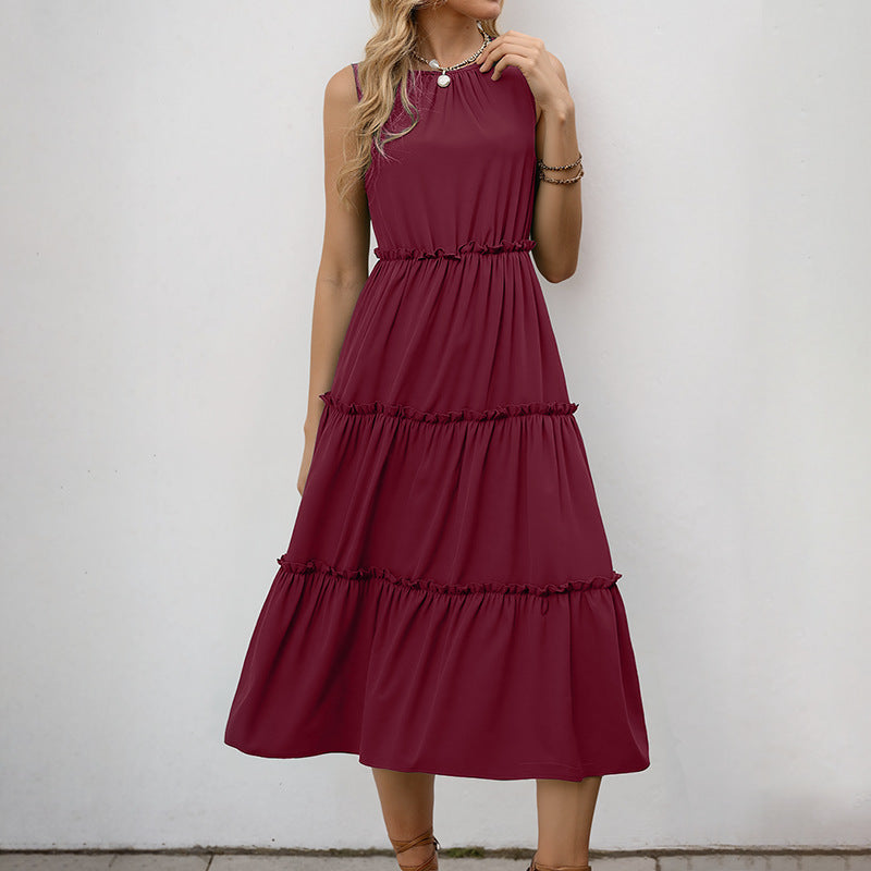 Sleeveless Ruffle Tiered Midi Dress High Waist