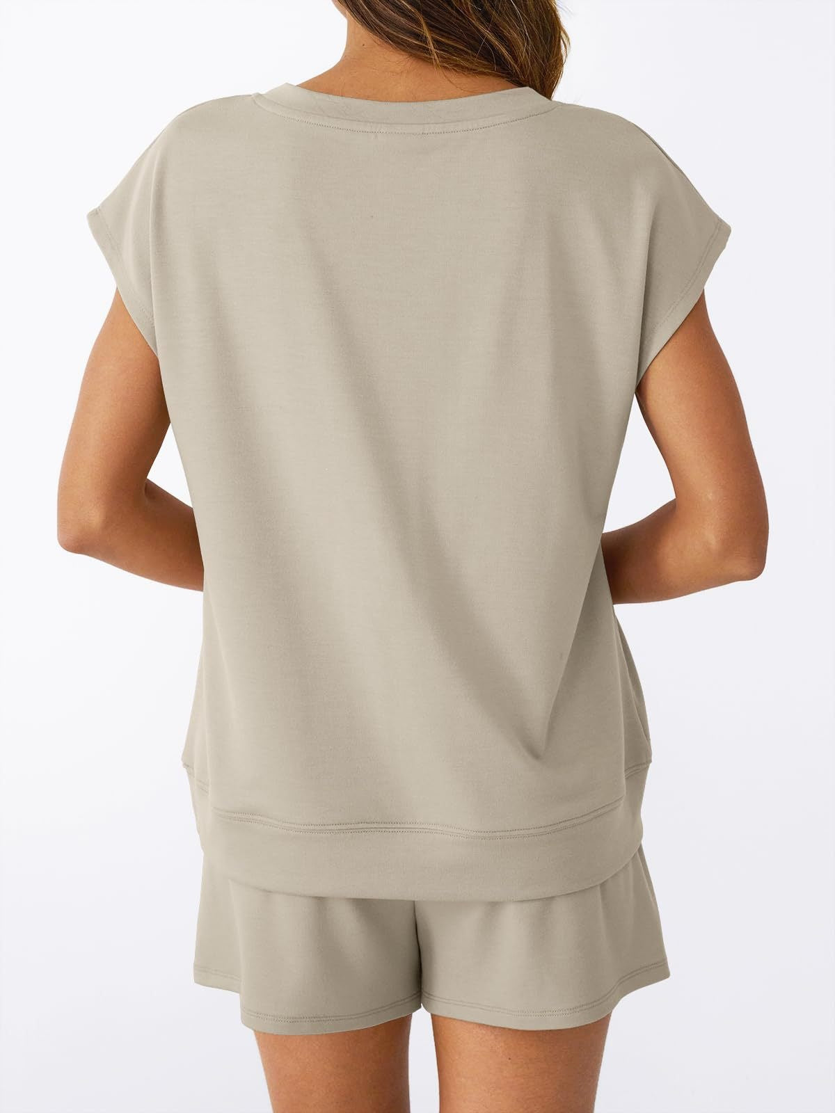 Women’s V Neck Short Sleeve Top and Drawstring Shorts Set Casual Summer Lounge Outfit