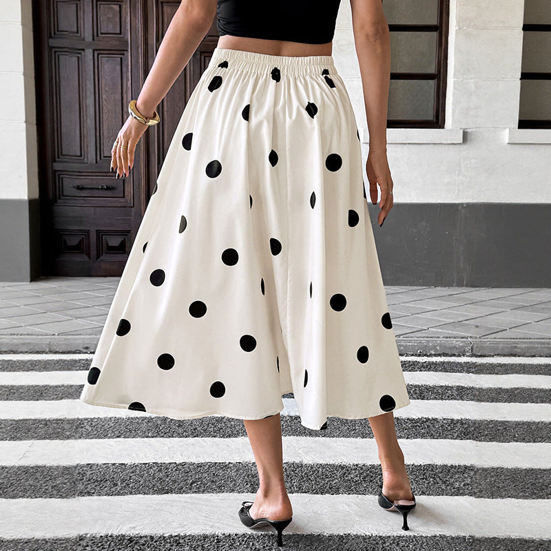 Polka Dot Midi Skirt Vintage High Waist Swing