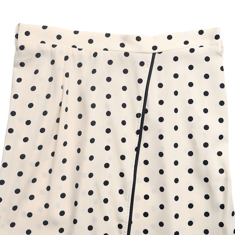 Chic Satin Blouse & Polka Dot Midi Skirt Two Piece Set
