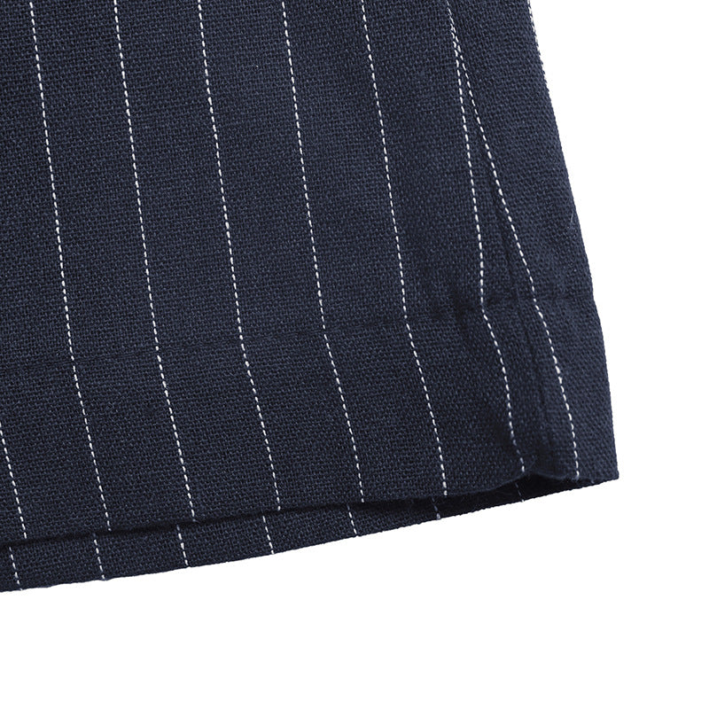 Pinstripe Woven Jumpsuit Workwear Halter Wide Leg