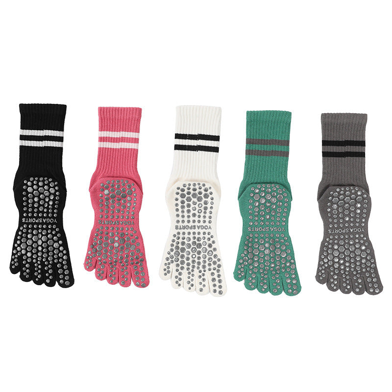 Women Mid Calf Pilates Toe Socks Non Slip Cotton Grip