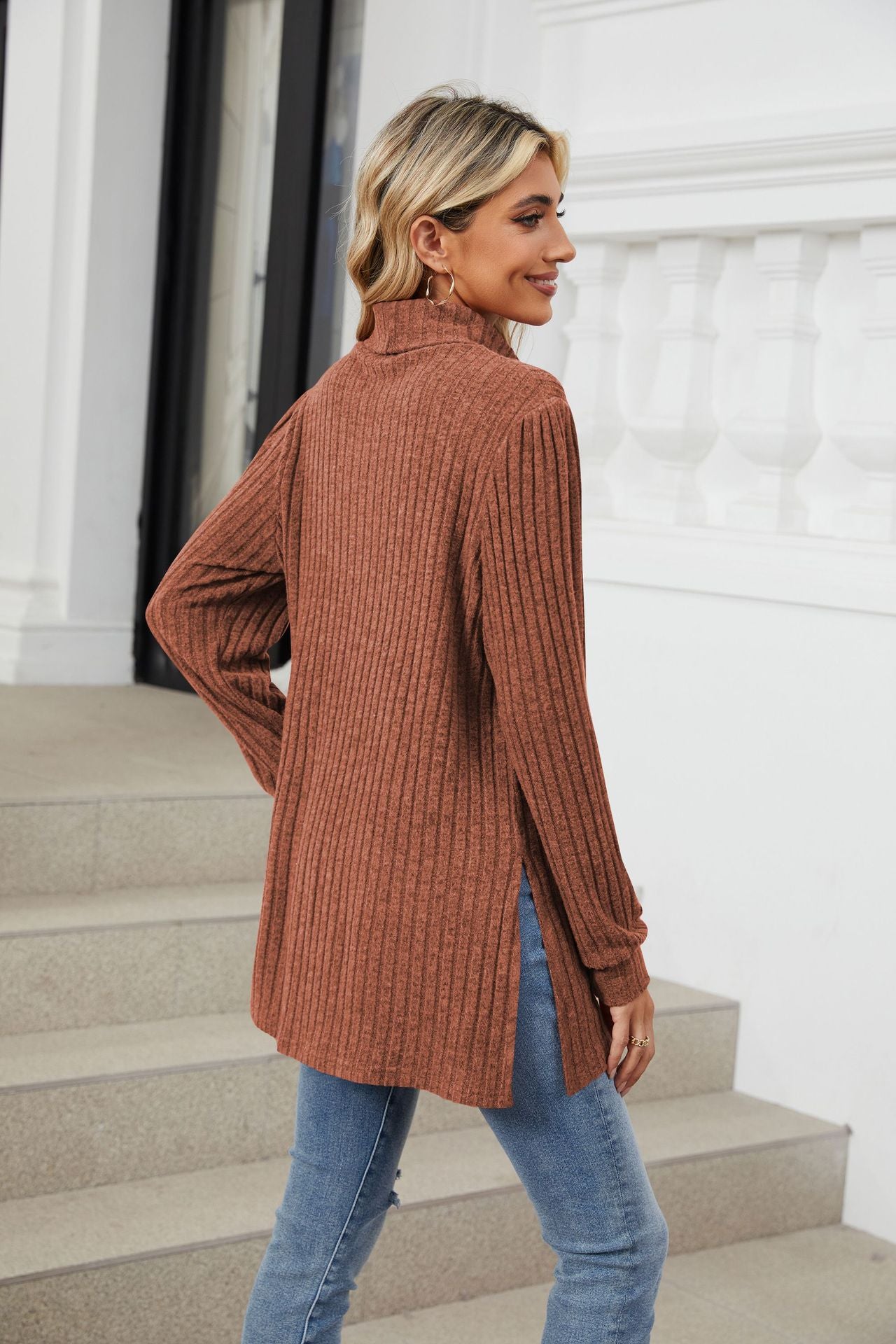 Half Turtleneck Loose Split Pocket T-shirt Top