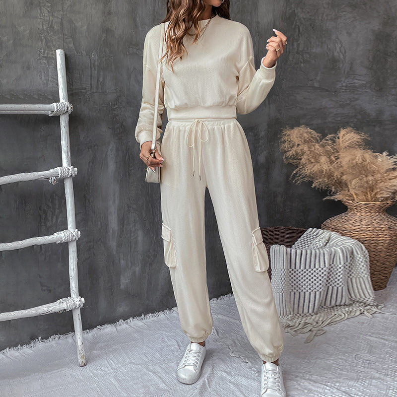 Autumn and Winter Solid Color Texture Casual Sweater Set