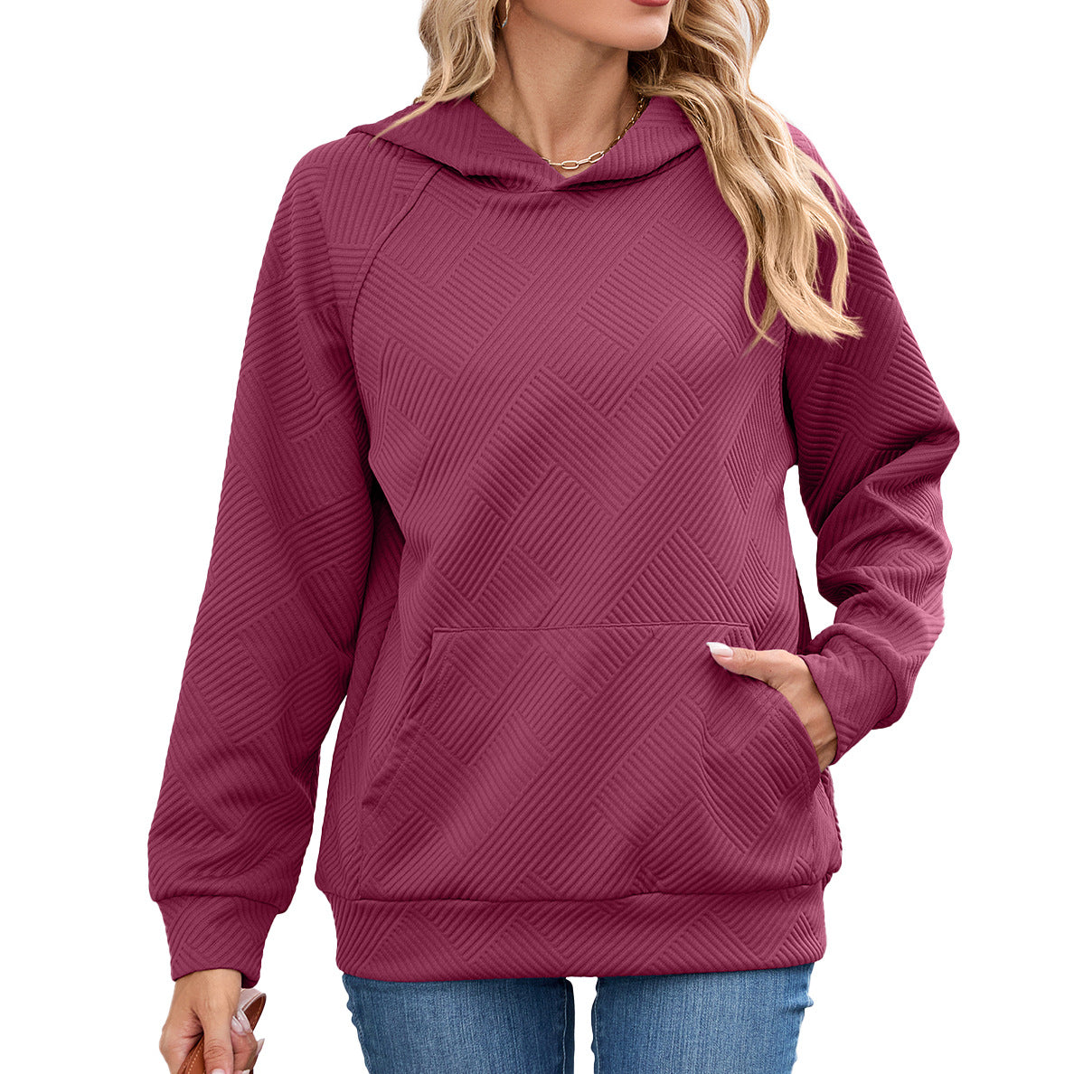 Women's Oversized Hoodie Textured Long Sleeve Pocket Top