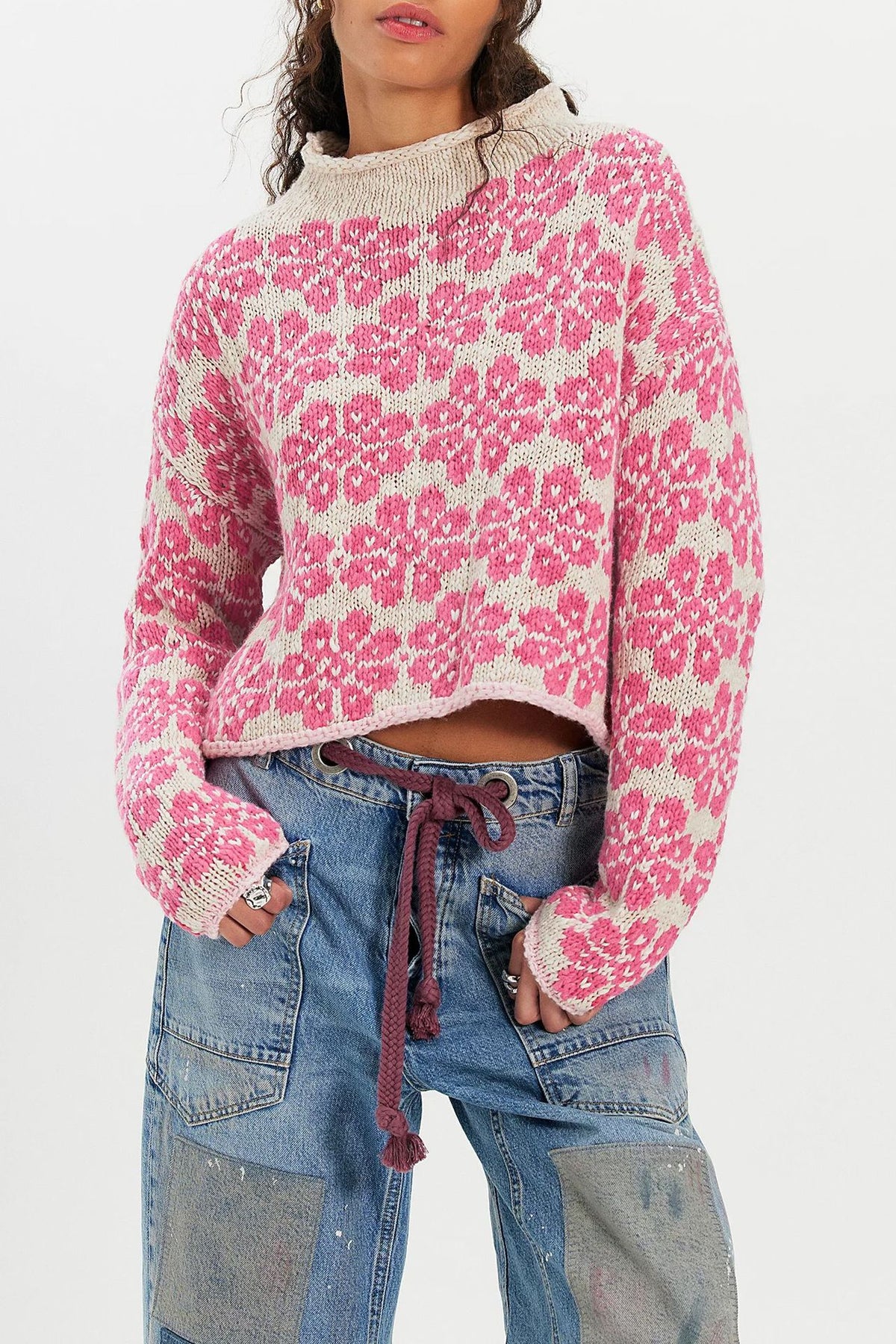 Women's Oversized Colorblock Fair Isle Crewneck Sweater