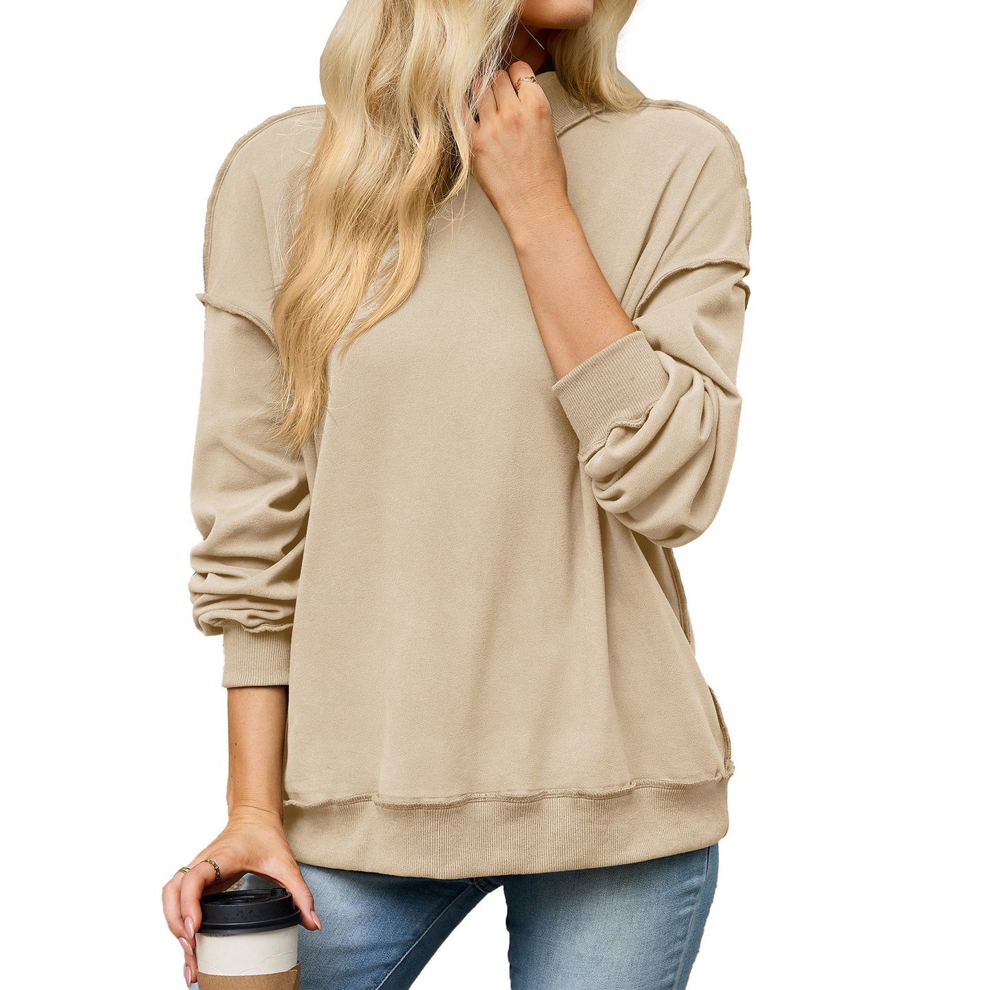 Mock Neck Exposed Seam Oversized Sweatshirt