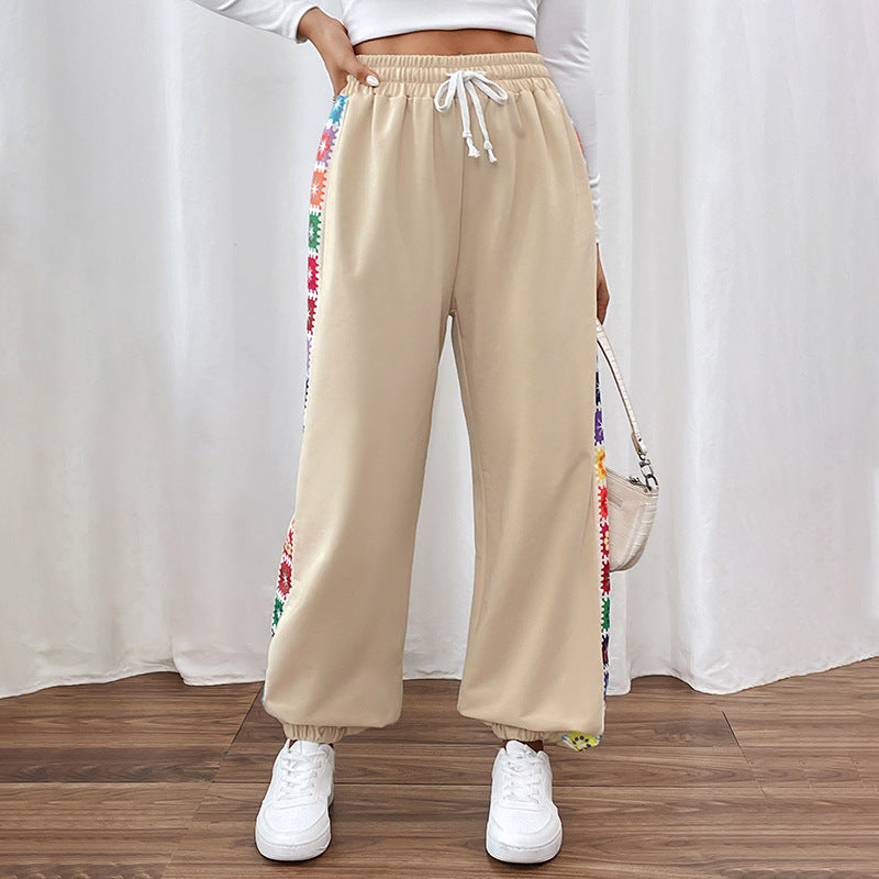 Loose Color Strip Splicing Sweatpants