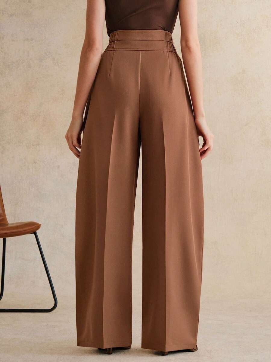 Women's High Waisted Wide Leg Curved Pants Casual Trousers