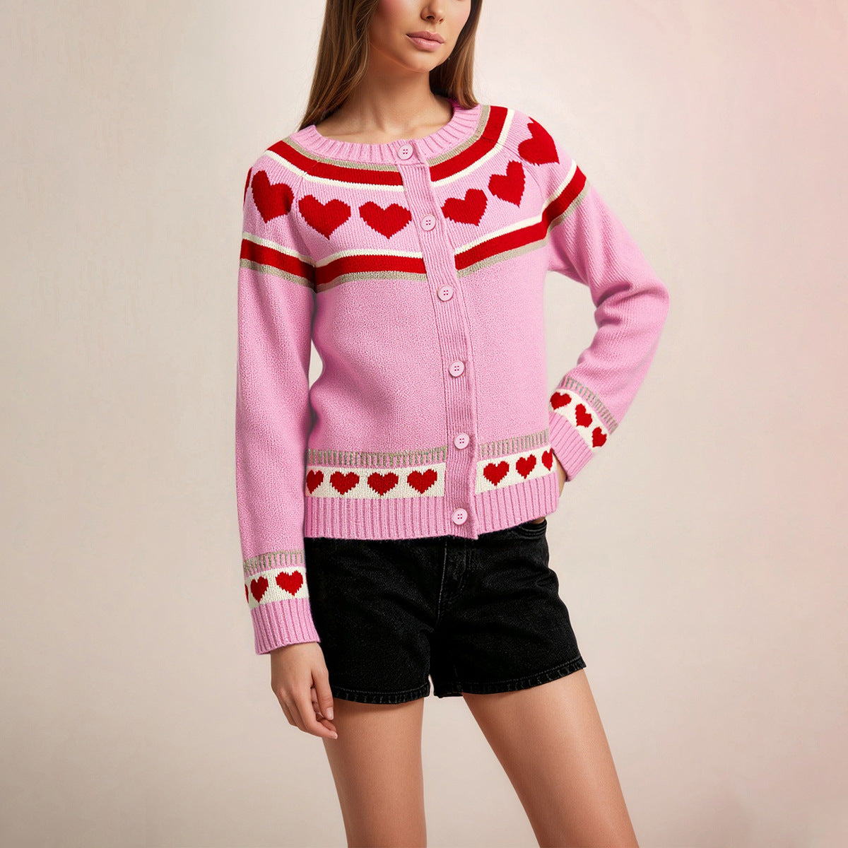 Women's Heart Cardigan Button Front Knit Sweater