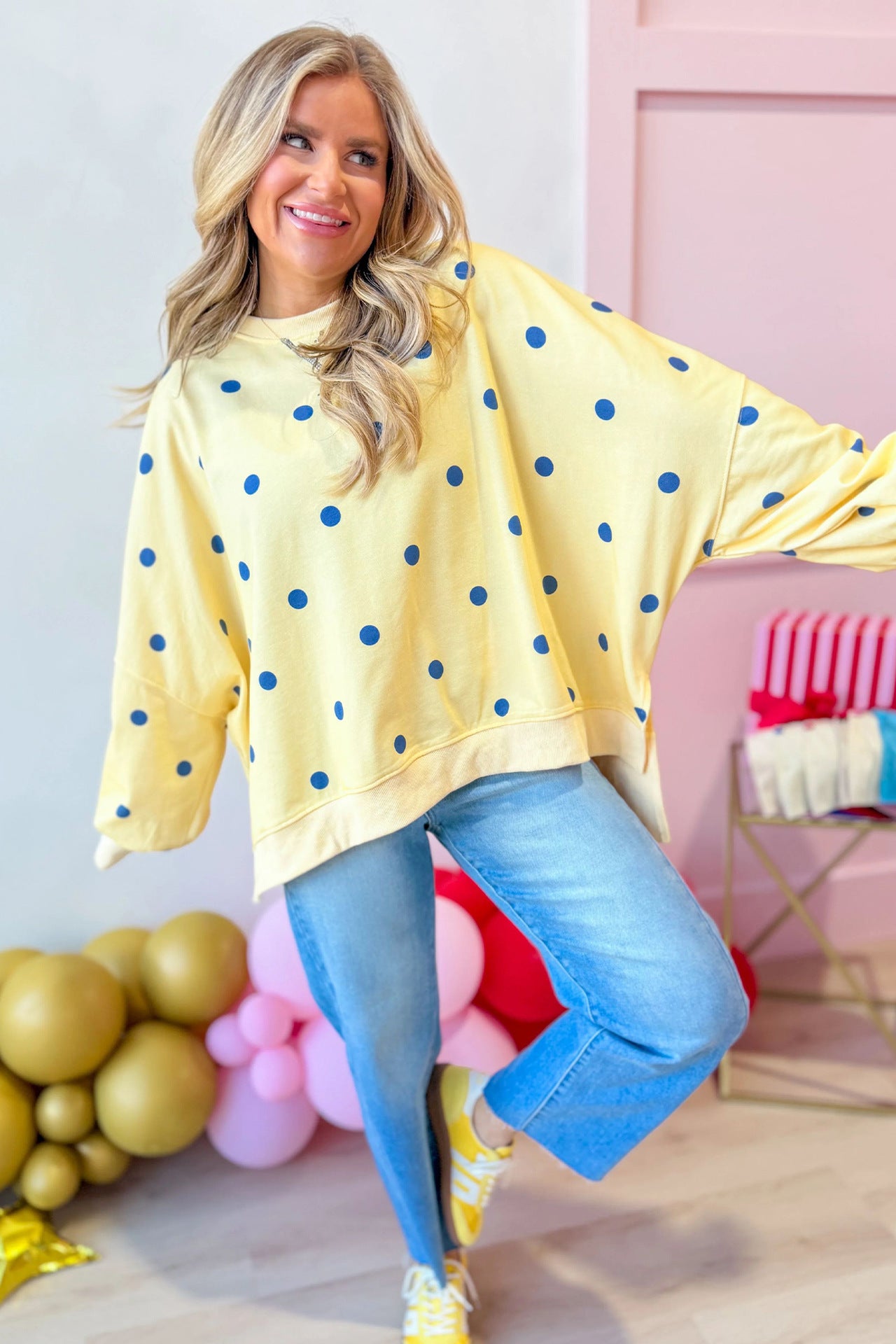 Custom Polka Dot Oversized Sweatshirt Womens Casual Pullover