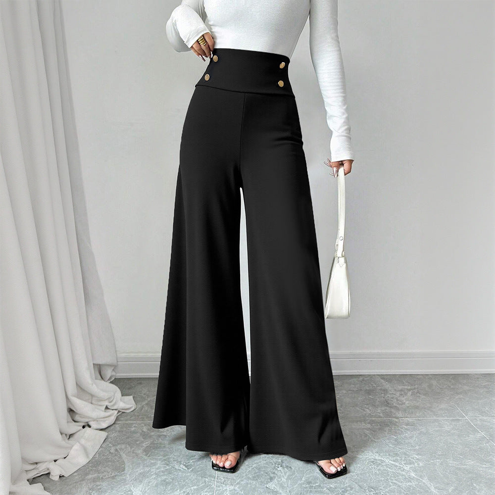 High Waist Button Detail Wide Leg Dress Pants