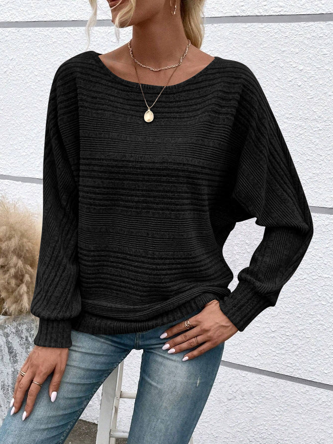 Solid Brushed Sweater Casual Oversized Batwing Sleeve