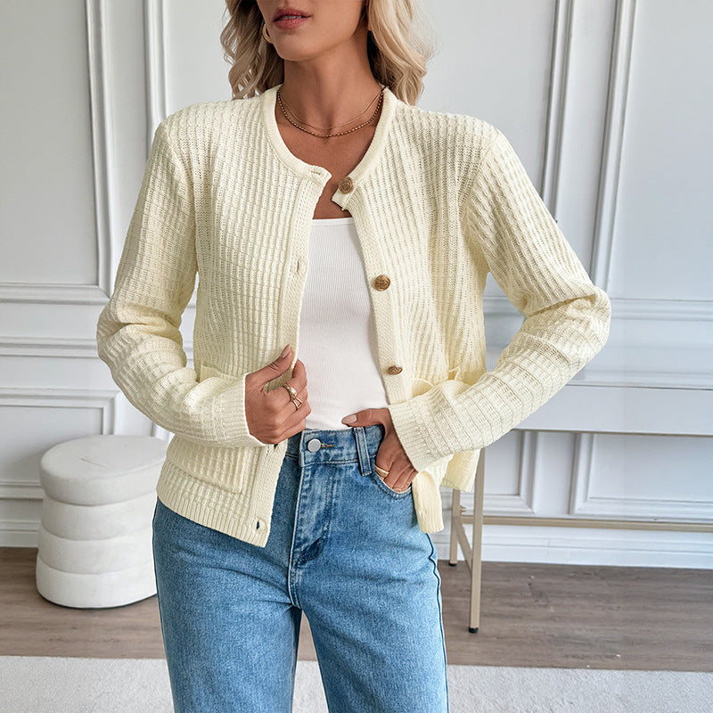 Solid Knit Cardigan with Pockets Long Sleeve Sweater