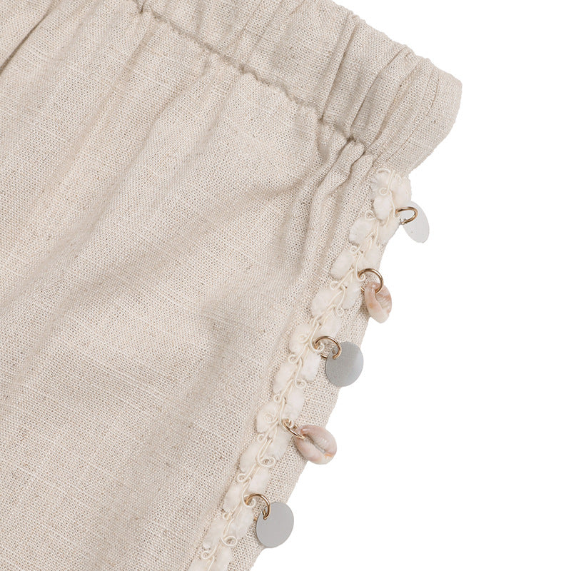 Women Drawstring Side Detail Wide Leg Beach Pants