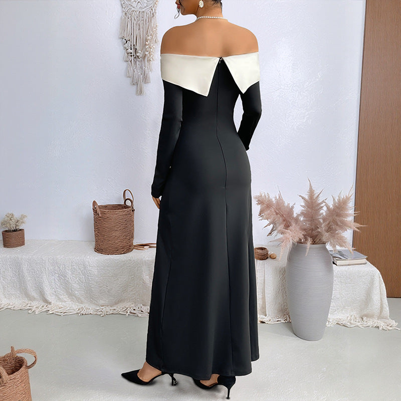 Off Shoulder Split Maxi Dress Long Sleeve Evening Gown
