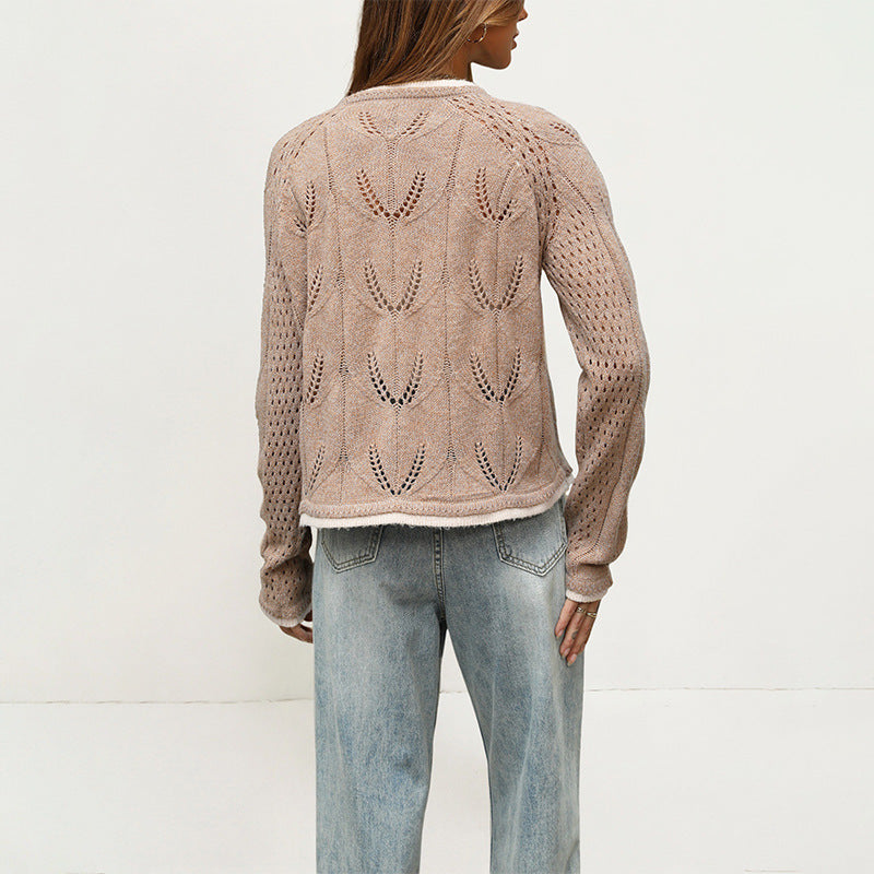Oversized Button Cardigan Contrast Trim Sweater