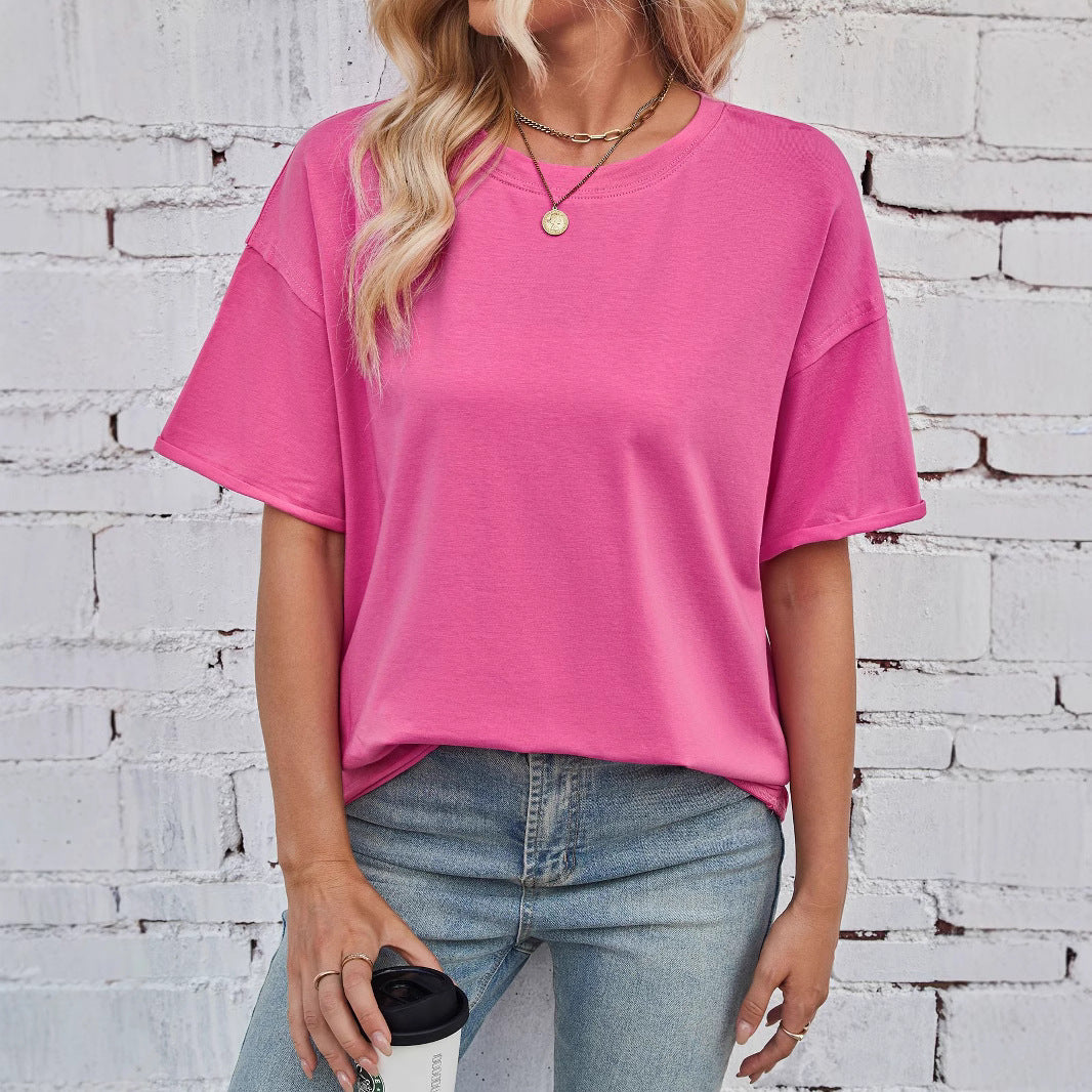 Solid Rayon T Shirt Oversized Crew neck Short Sleeve