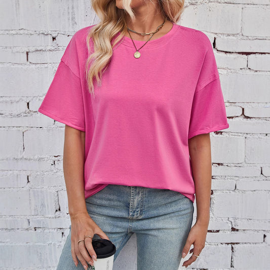 Solid Rayon T Shirt Oversized Crew neck Short Sleeve