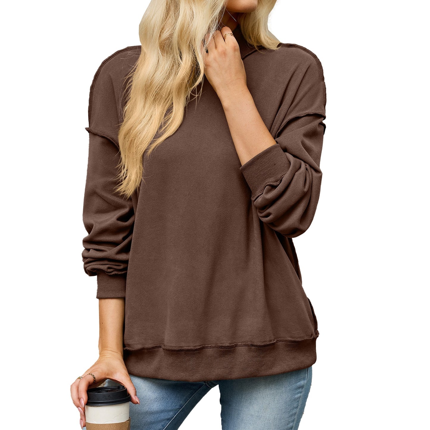 Mock Neck Exposed Seam Oversized Sweatshirt