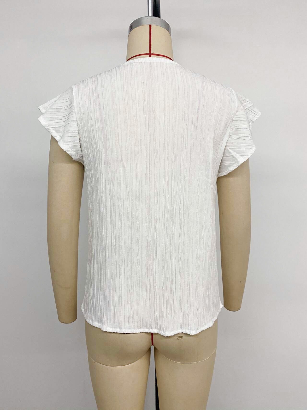 Boho Embroidered V Neck Flutter Sleeve Summer Blouse