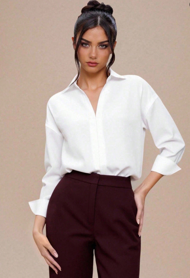 Solid Blouse Oversized Business Casual Collared Tunic