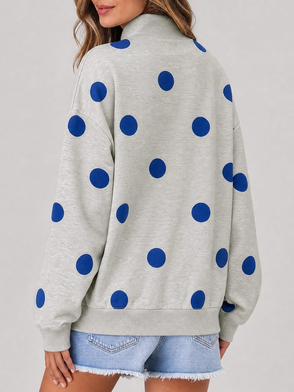 Women’s Oversized Polka Dot Crew Neck Sweatshirt Casual Drop Shoulder Pullover