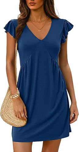 V Neck Flutter Sleeve Ruched Mini Dress for Women