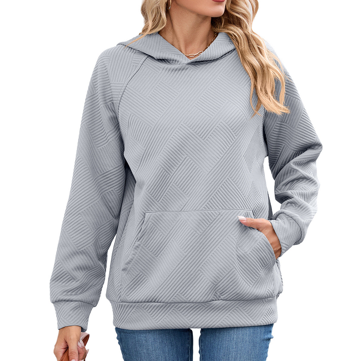 Women's Oversized Hoodie Textured Long Sleeve Pocket Top