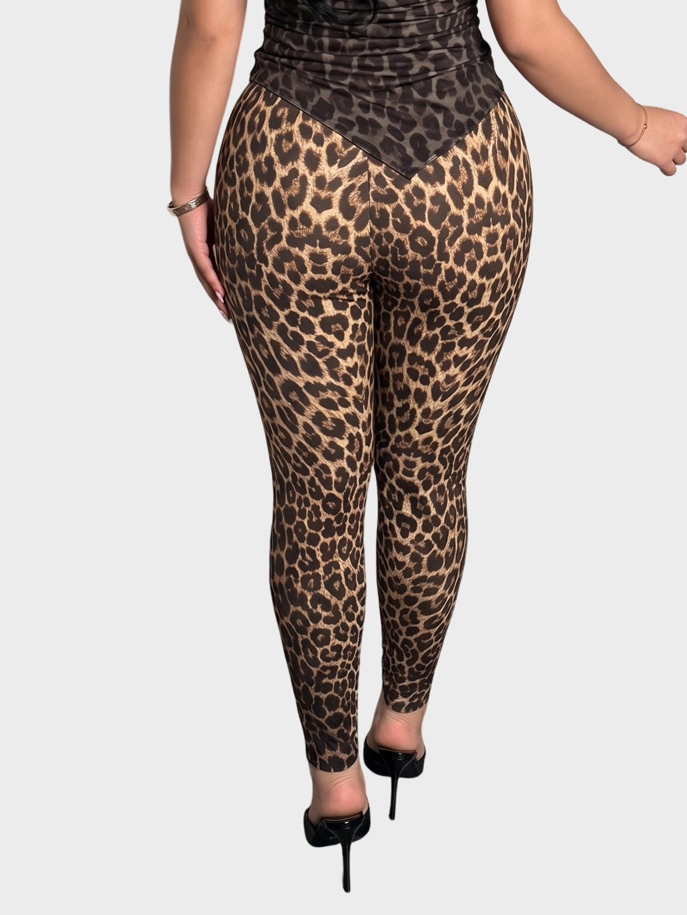 Leopard Print Faux Leather Leggings High Waist Slim Fit