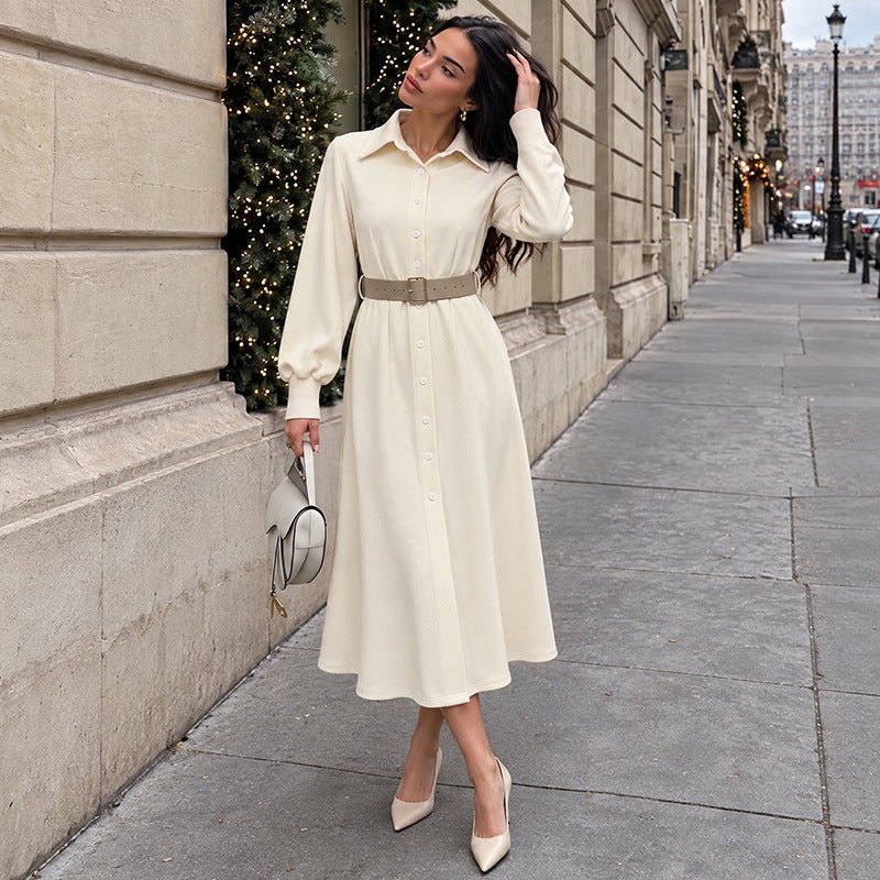Women's Button Down Shirt Dress Long Sleeve Midi Belted