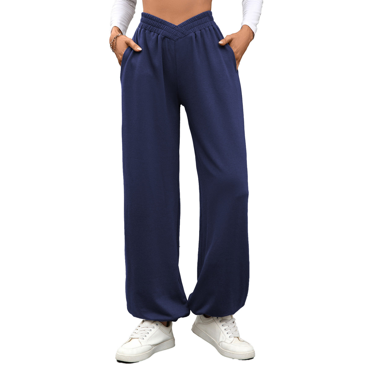 Women's Crossover Waist Joggers with Pockets Loose Fit