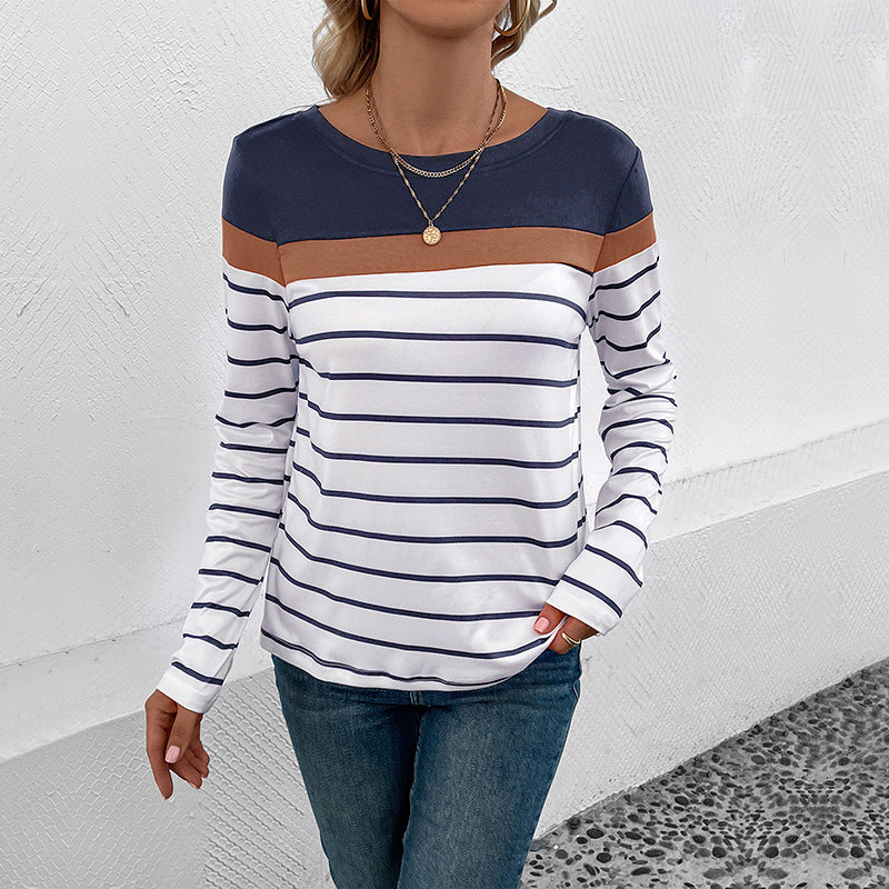 Colorblock Striped Long Sleeve Casual Boutique Top