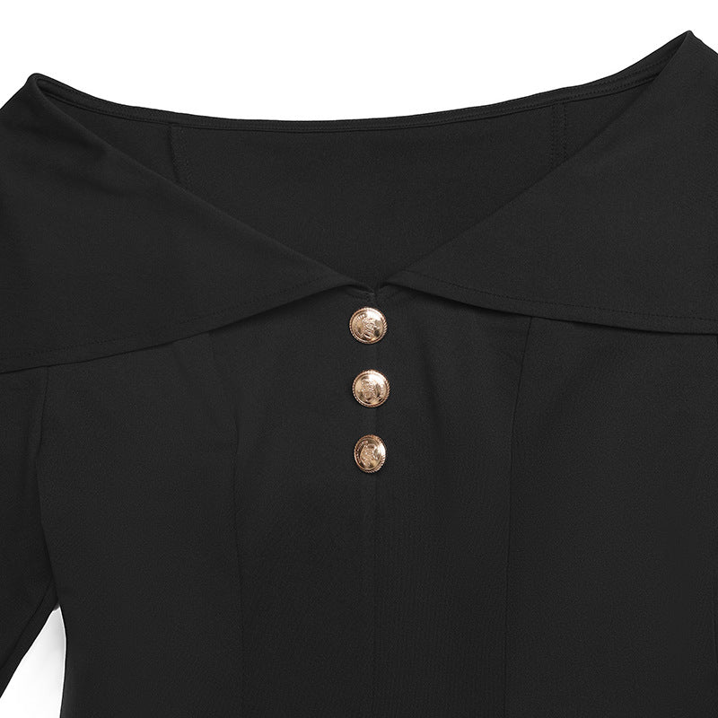 Off Shoulder Button Top Flare Pants Set