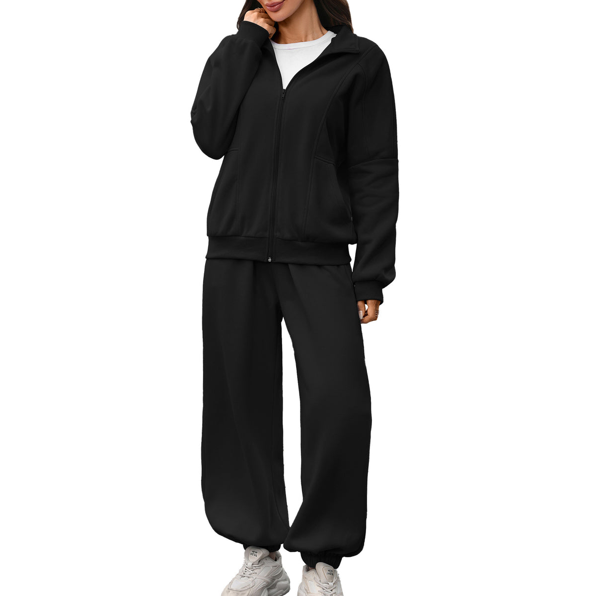 Women's Fleece Lined Zip Up Sweatsuit Joggers Set