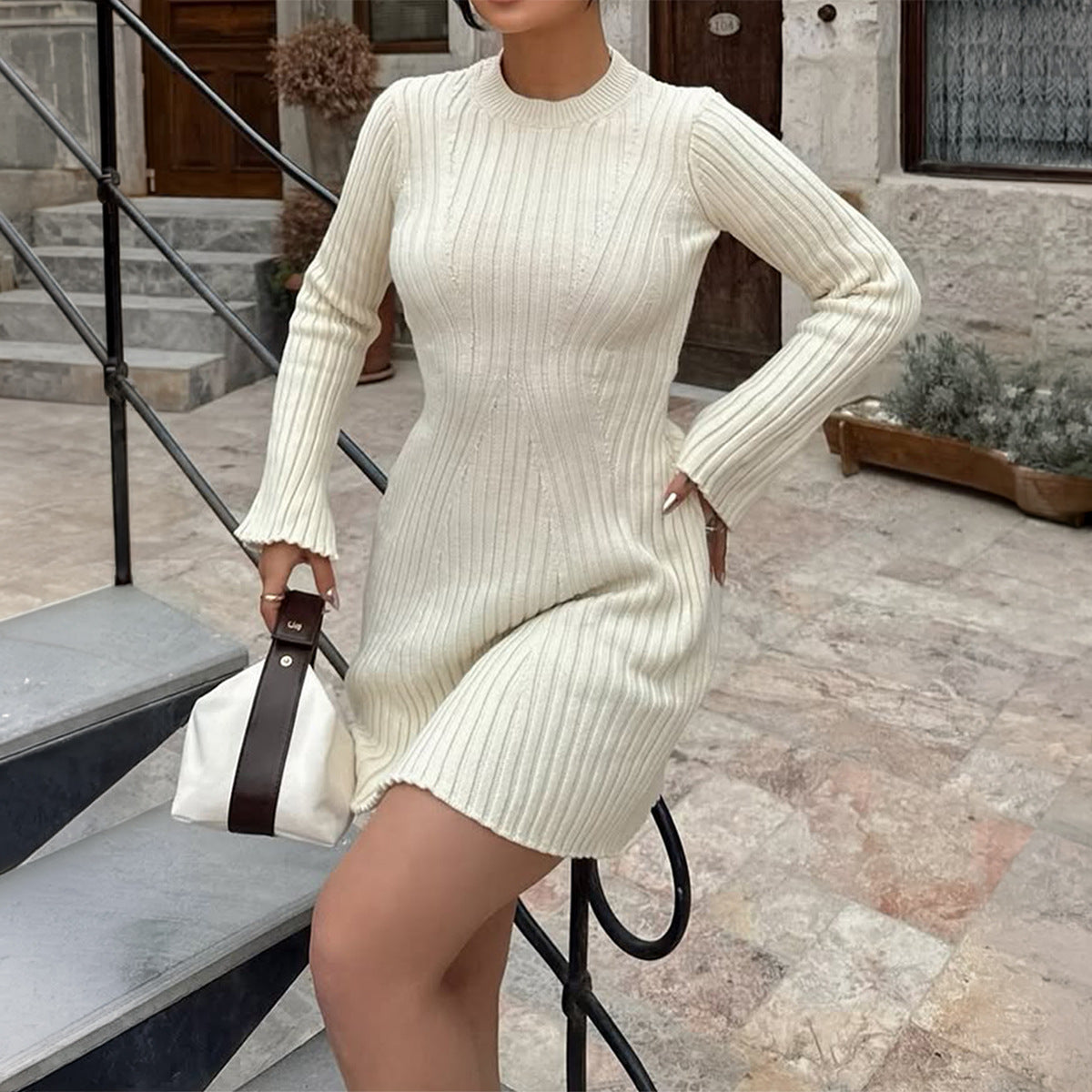 Women's Ribbed Sweater Dress Long Sleeve Bodycon Mini