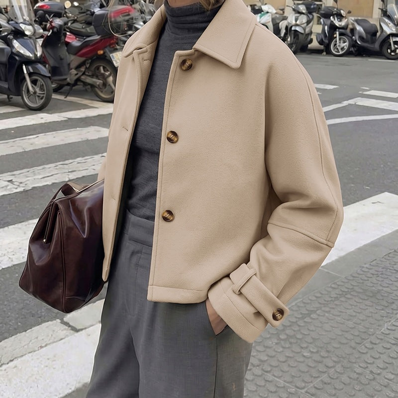 Cropped Collared Jacket Button Front Tailored Coat