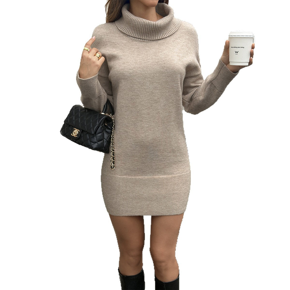 Women's Chunky Turtleneck Knit Mini Sweater Dress