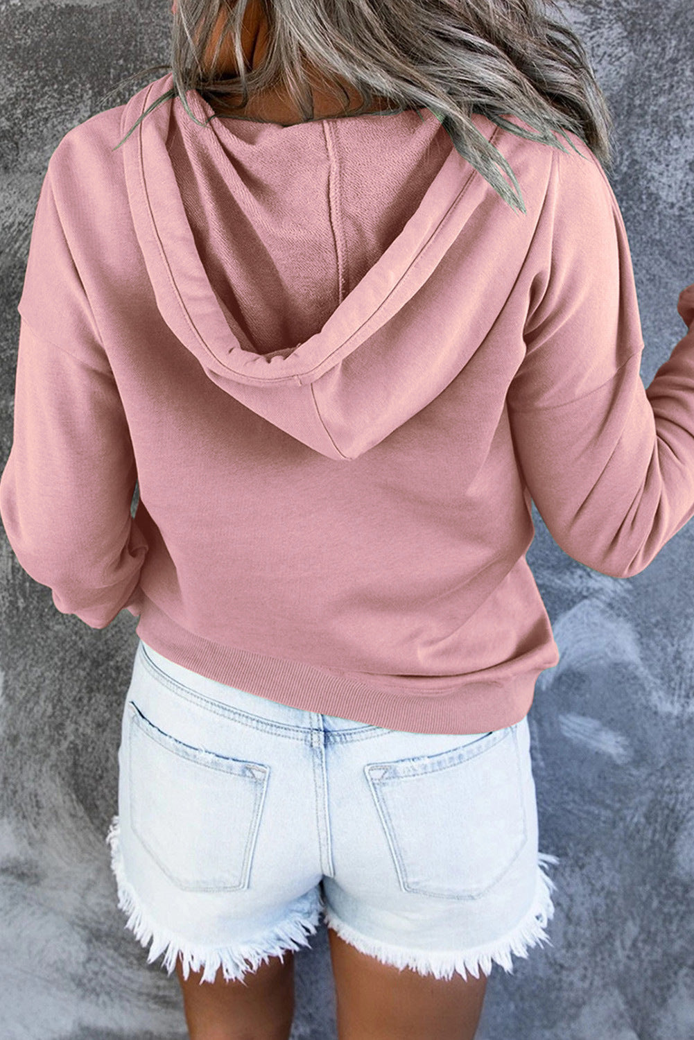 Women's Oversized Henley Hoodie Drawstring Pocket Pullover