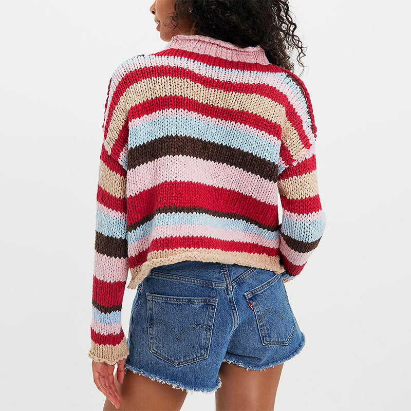 Women's Oversized Color Block Striped Chunky Knit Sweater