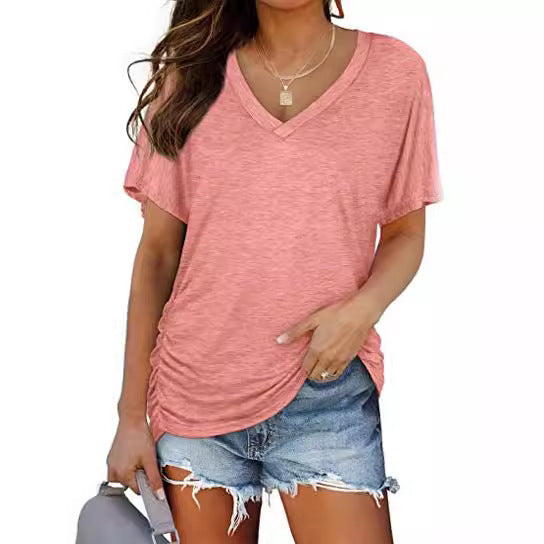 Black V Neck Loose Fit Basic Tee