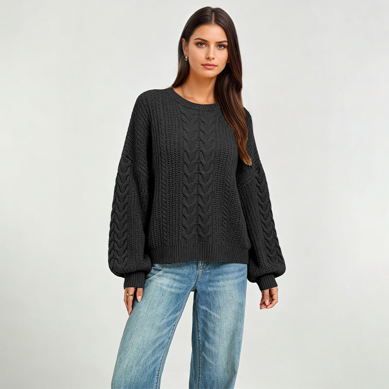 Women's Oversized Cable Knit Crew Neck Sweater