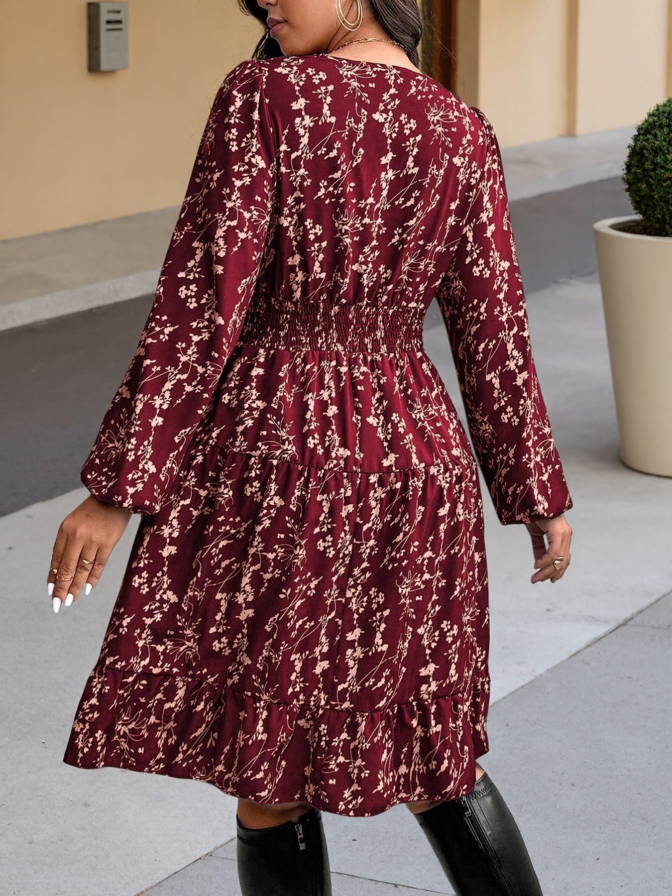 Plus Size Floral Wrap V Neck Mini Dress