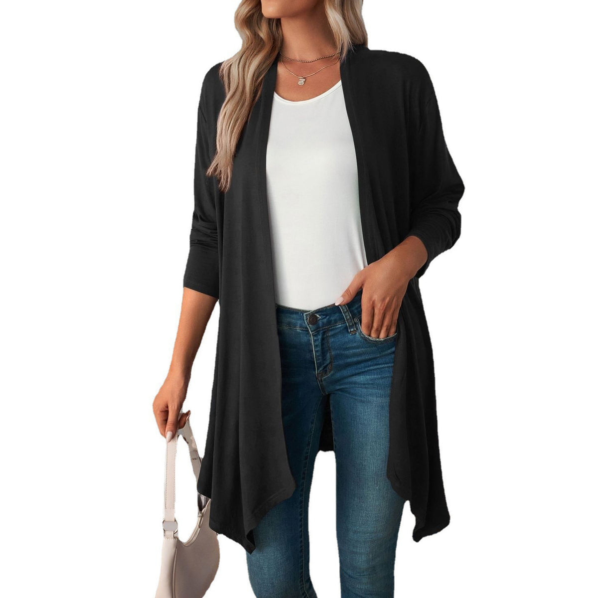 Women's Lightweight Solid Open Front Long Cardigan