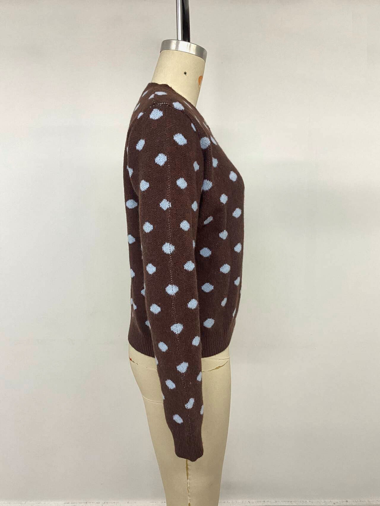 Polka Dot Knit Cardigan Button Front Long Sleeve Sweater