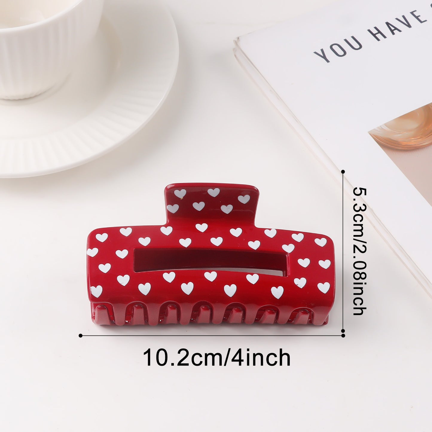 Valentine Heart Print Shark Hair Claw Clip for Women