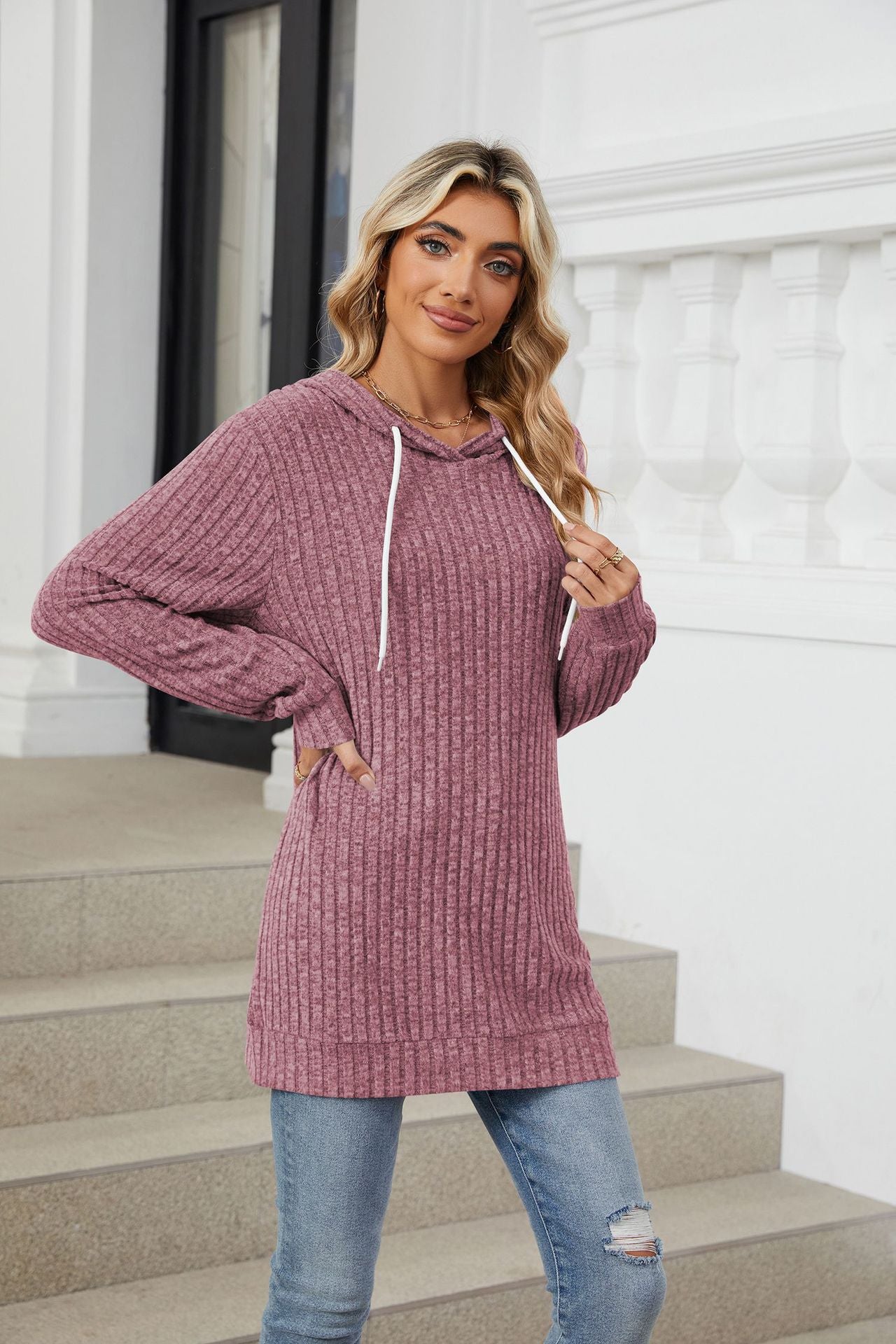 Solid Color Long-sleeved Loose Hooded Polished Sweater