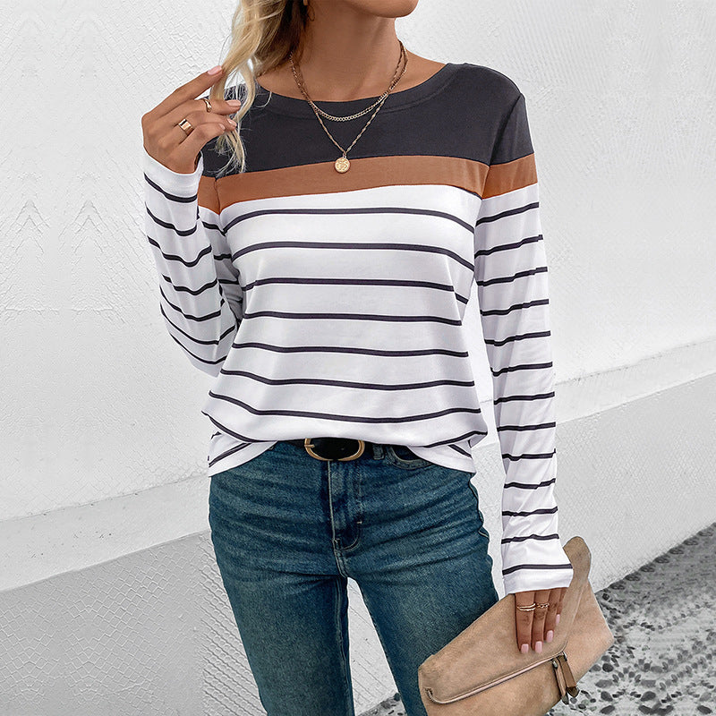 Colorblock Striped Long Sleeve Casual Boutique Top